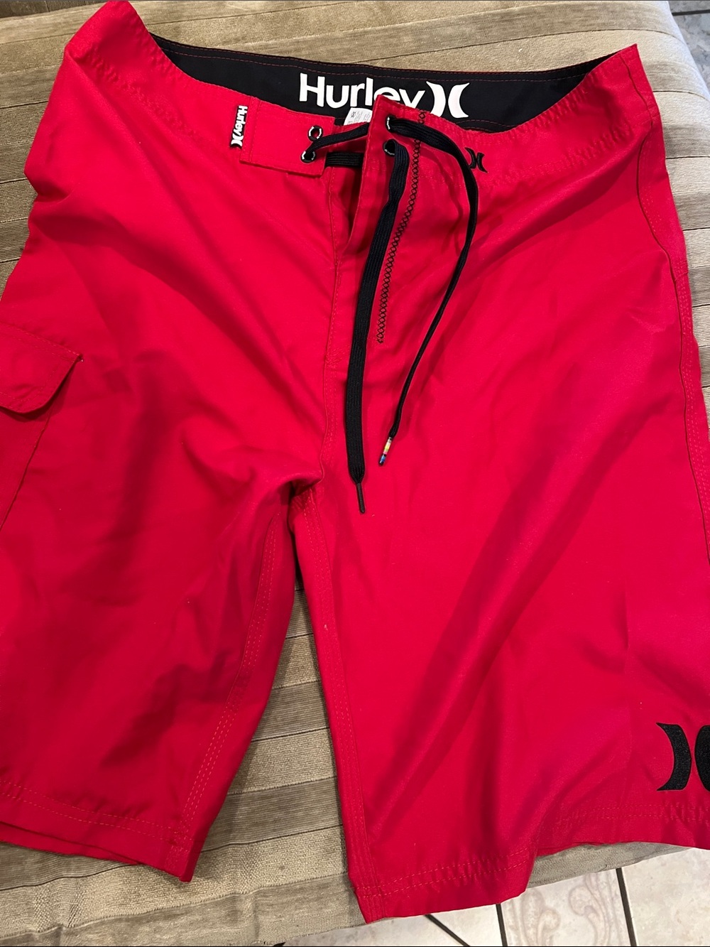 Hurley Red Men's Swim Boardshorts with Black Waist Accents